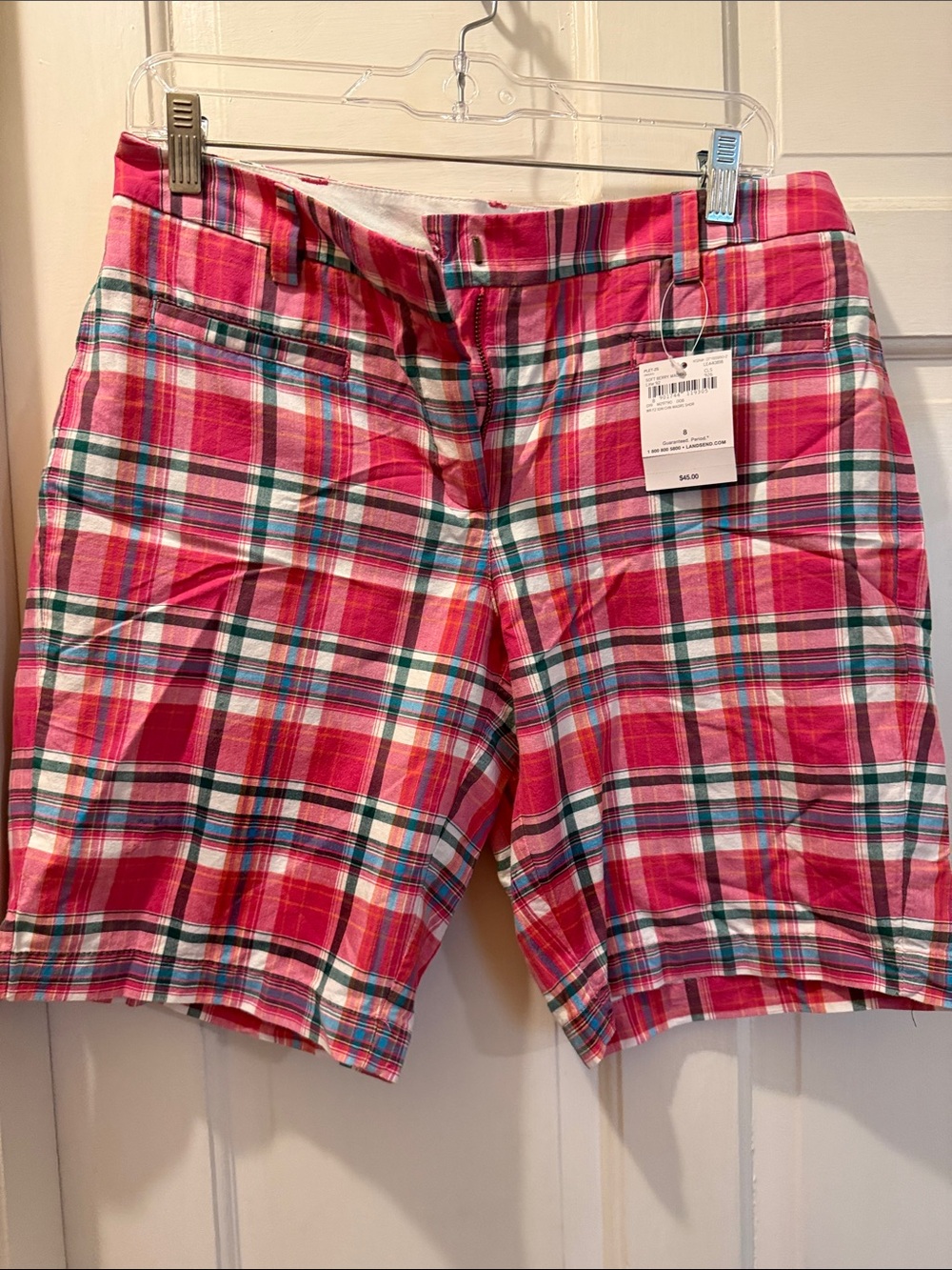 Lands' End Pink Plaid Bermuda Shorts